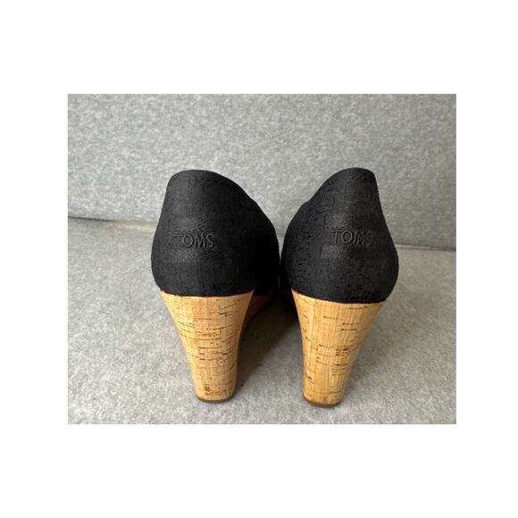 TOMS Black Canvas Cork Wedge Peep Toe Heels – Size 7 - Picture 4 of 7